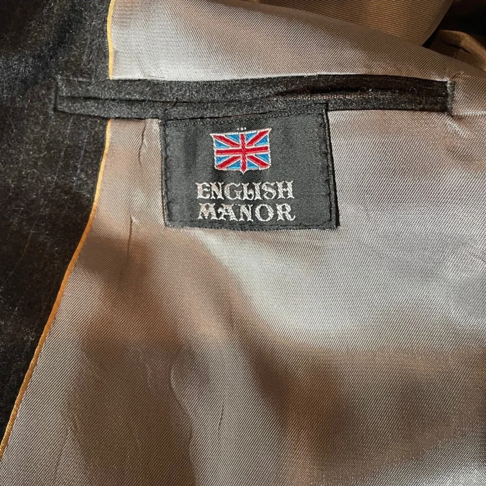 VTG English Manor 43L Blazer 100 Pure Wool Pinstripe Charcoal Gray Dark Academia